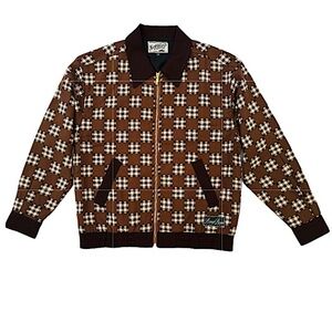 Bogey Boys by Macklemore Full Zip Checkered Chocolate Brown Jacket, Size S, NWOT